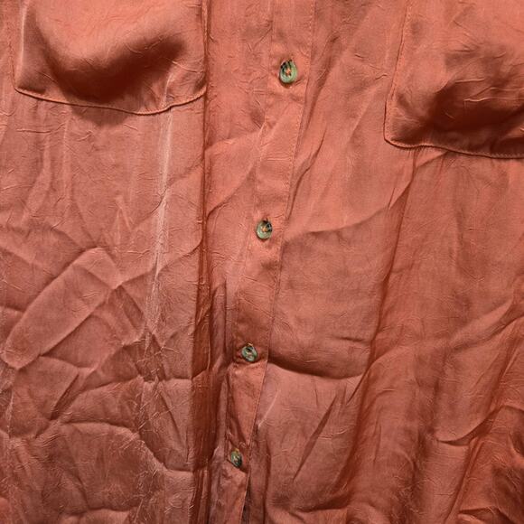 Democracy Terracotta Blouse Medium Roll-Tab Sleeve Button Front - Picture 7 of 11